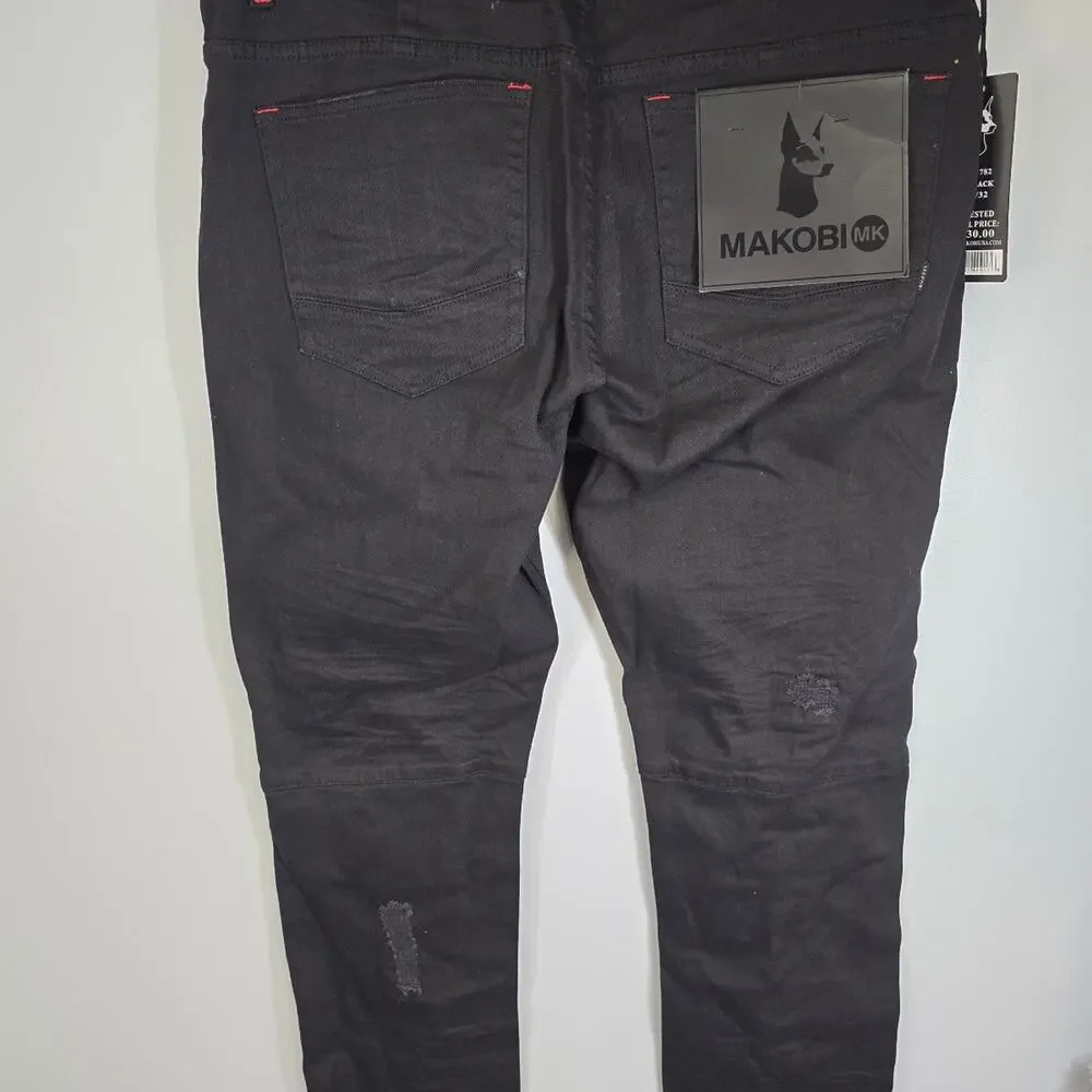 Makobi Big & Tall Ripped Repair Jeans With Leopard Print Patch Black 40/32 NWT